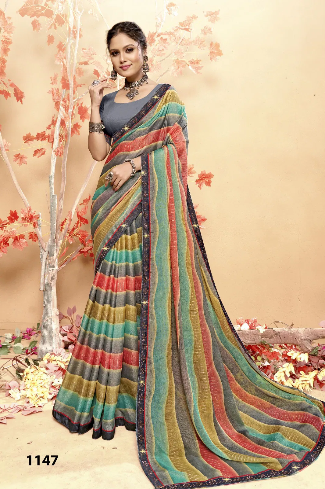 Vaayu By Vallabhi Brasso Line Printed Saree Suppliers In India